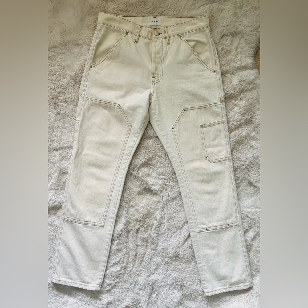 Frame Le Slouch Utility Patch Denim Jeans in Ecru/Off White Size: 27